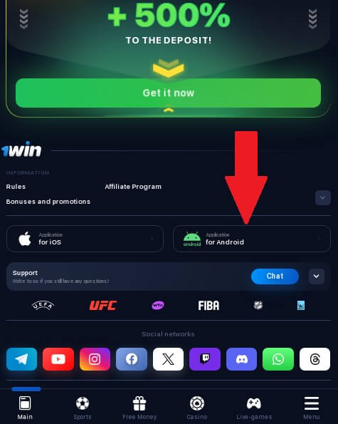 Download 1win app on Android